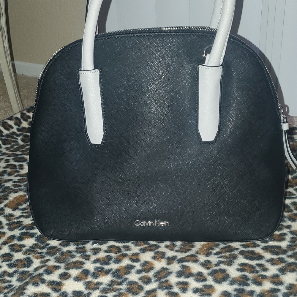 Calvin Klein Black Satchel with White Handles